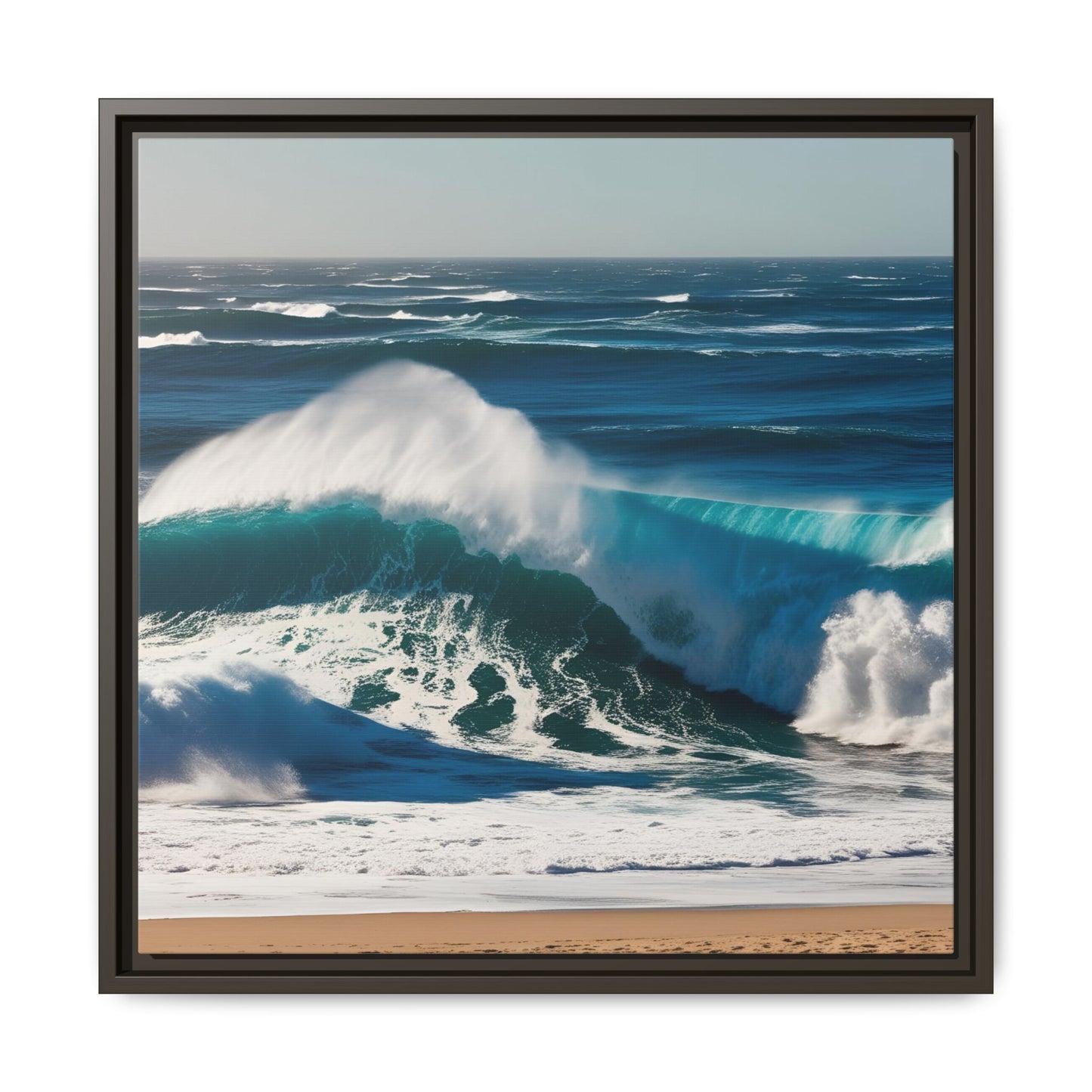 Peaceful Ocean Waves at the Beach Calm Sunny Day Framed Canvas Wall Art Vacation Oceanic Gift Nature Lover Zen Decor Gift 3 frame colors