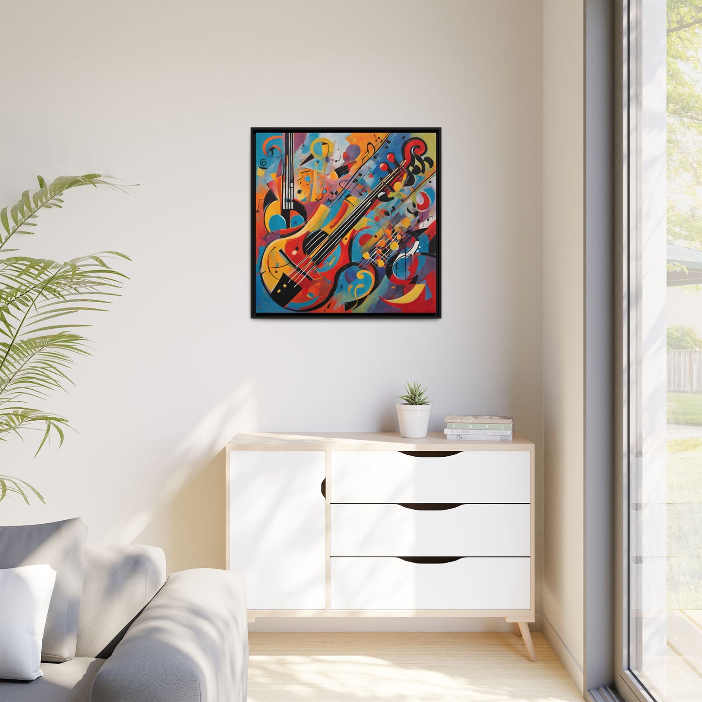 Modern Music-Themed Print Abstract Design Unique Framed Canvas Print Guitar Wall Art Music Lover Gift Decor 3 frame colors