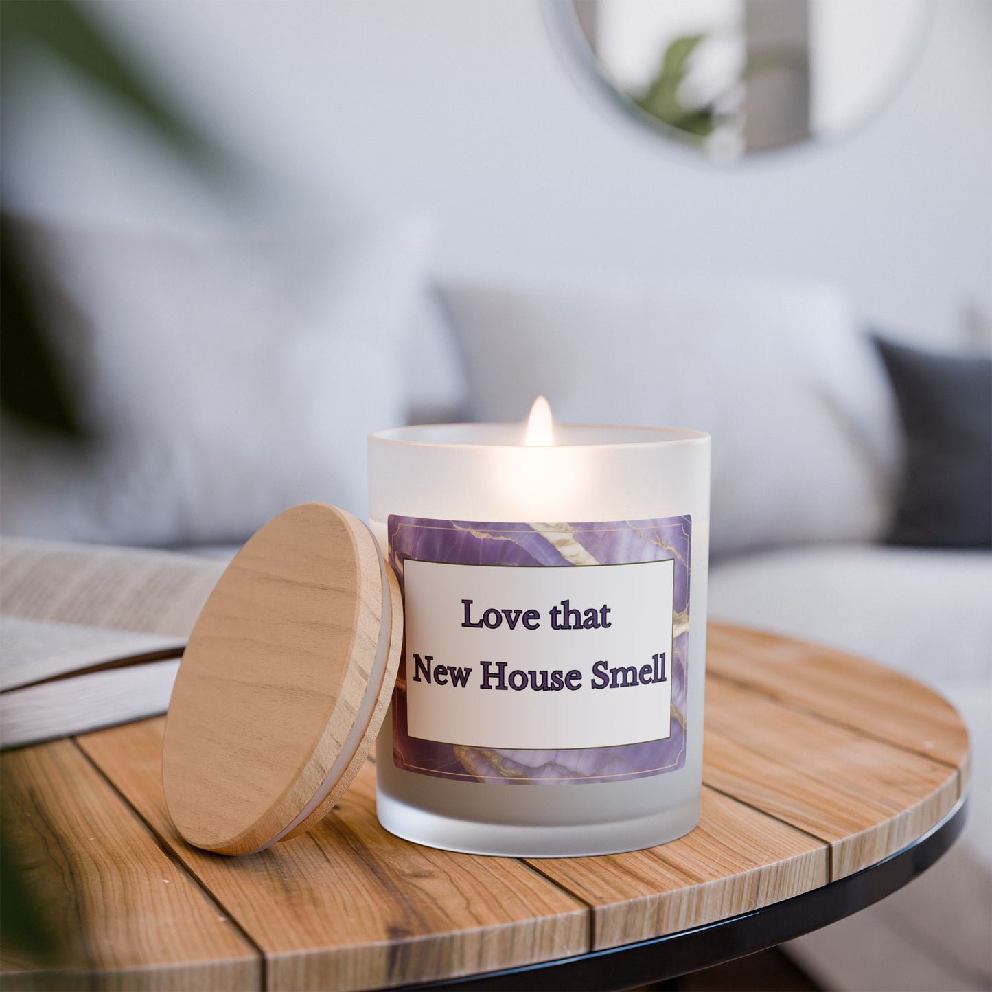 Artisanal Coconut Soy Frosted Glass Candle with Wooden Wick and Raw Maple Lid 11 oz Hand Poured Candle for New Home Owner 50 hrs burn time