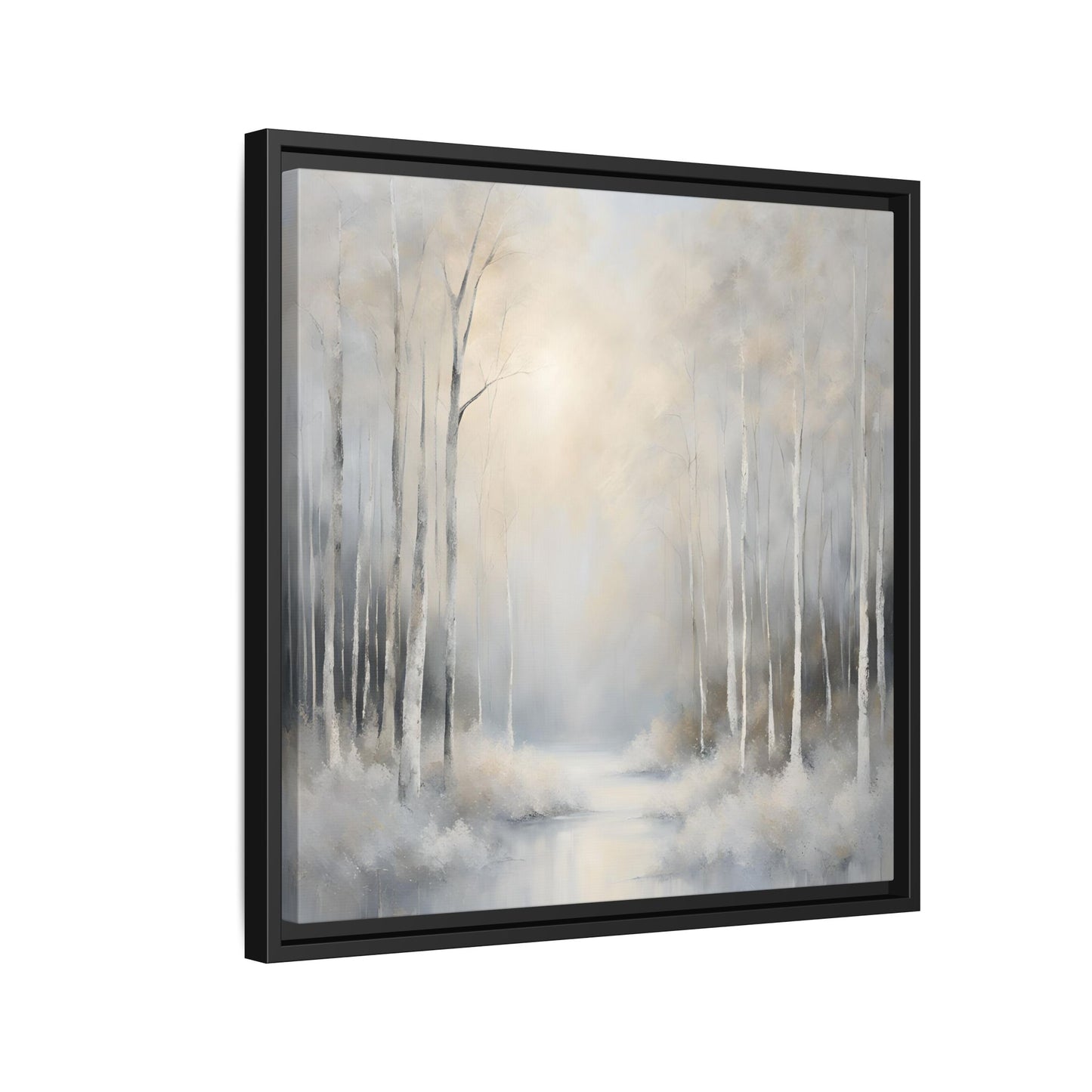 Modern Abstract White Forest Design Unique Framed Canvas Wall Art Ocean Beach Gift Nature Lover Gift 3 frame colors