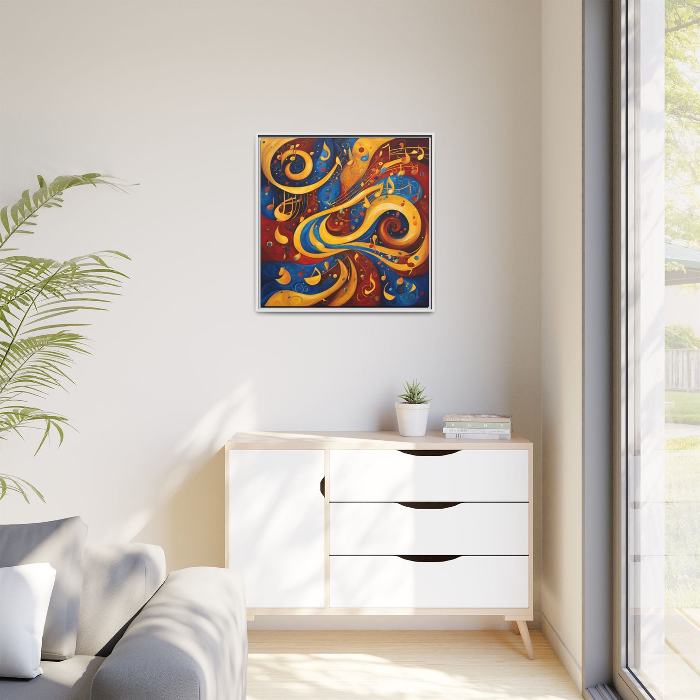Modern Music-Themed Print Abstract Design Unique Framed Canvas Print Treble Clef Note Wall Art Music Lover Gift Decor 3 frame colors