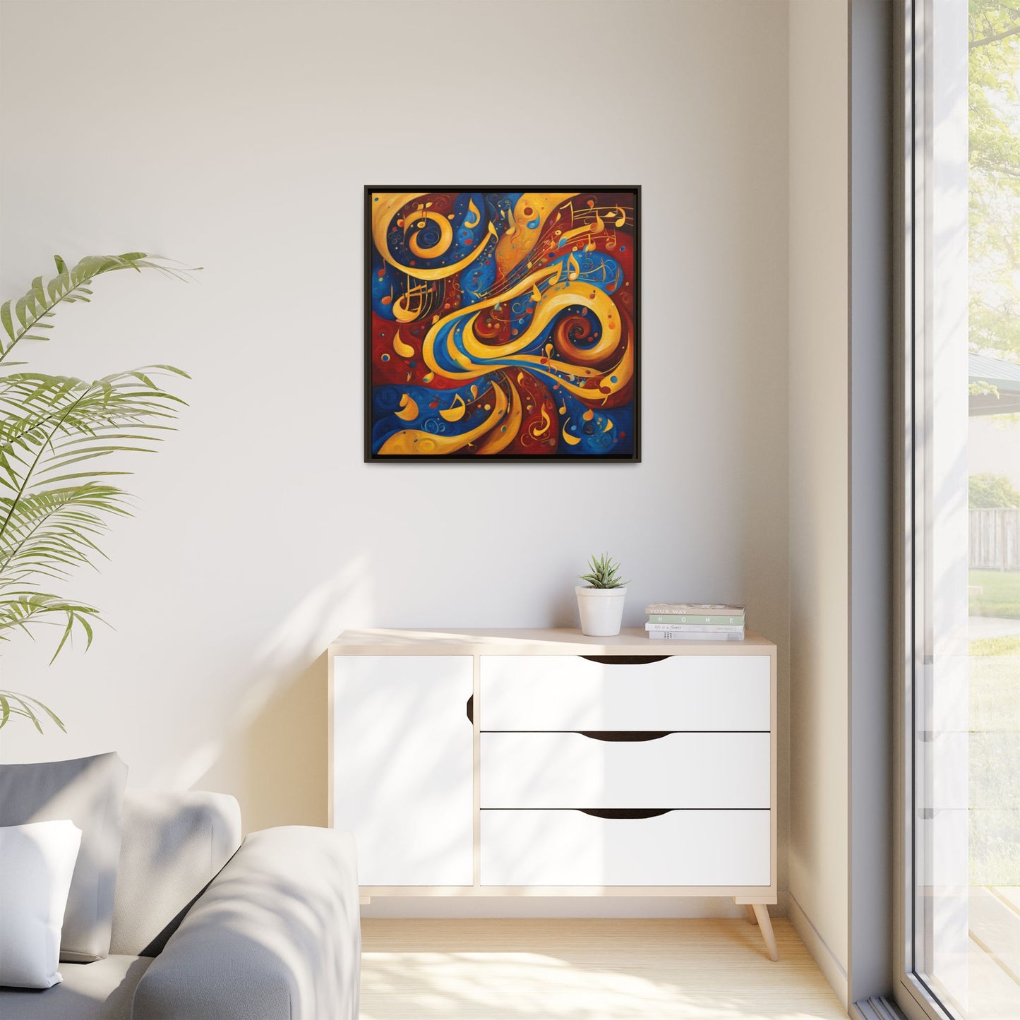 Modern Music-Themed Print Abstract Design Unique Framed Canvas Print Treble Clef Note Wall Art Music Lover Gift Decor 3 frame colors