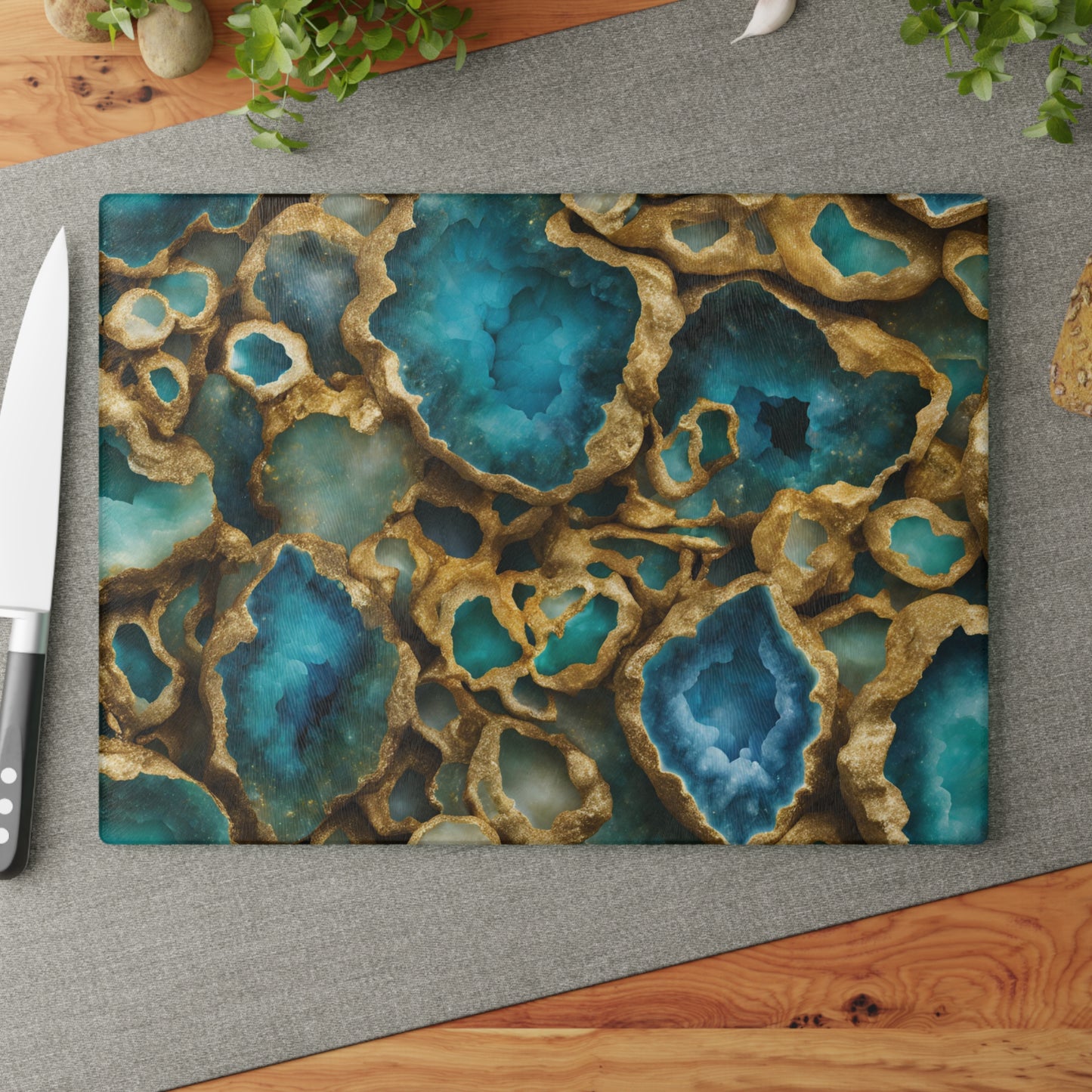 Kitchen Decor Glass Geode-Themed Image Unique Rock Lover Cutting Board Serving Tray Home Cook Gift Colorful Glass Charcuterie Board