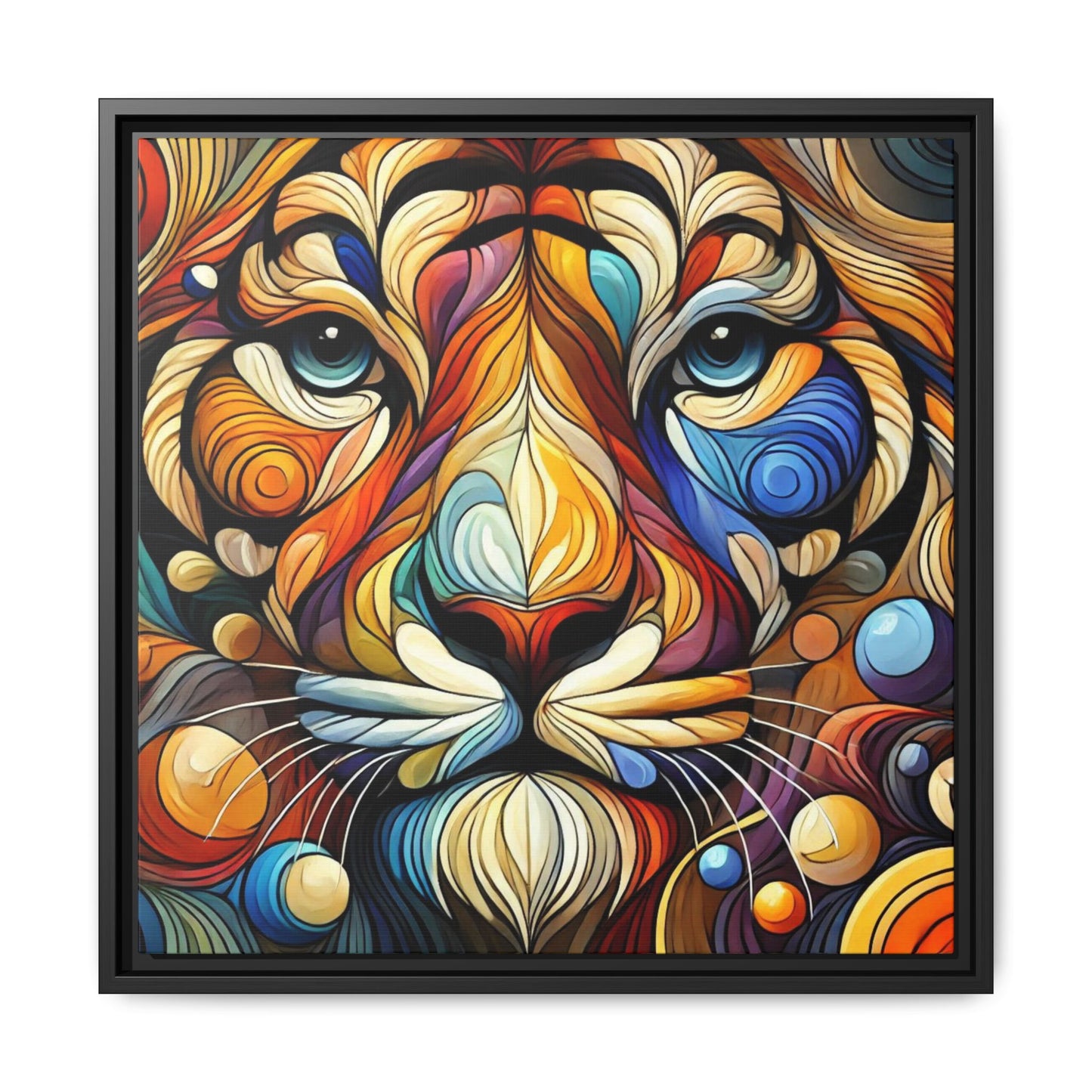 Modern Lion Face Print Abstract Design Unique Framed Canvas Print King of Jungle Wall Art Animal Lover Nature Lover Decor 3 frame colors