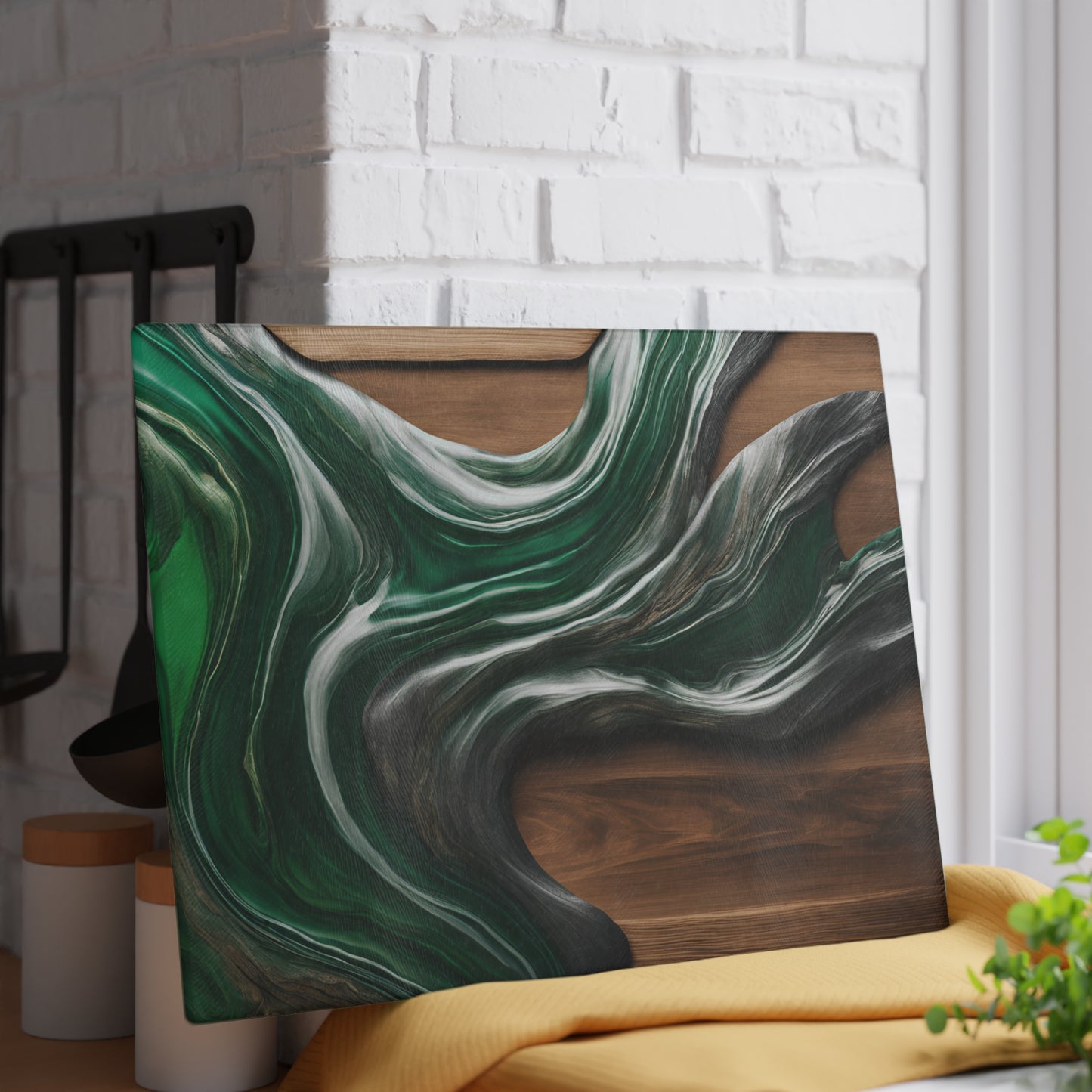 Beachy Kitchen Decor Glass Cutting Board Serving Tray with Wave Design Cutting Board Gift for Home Cook Fun Charcuterie Board