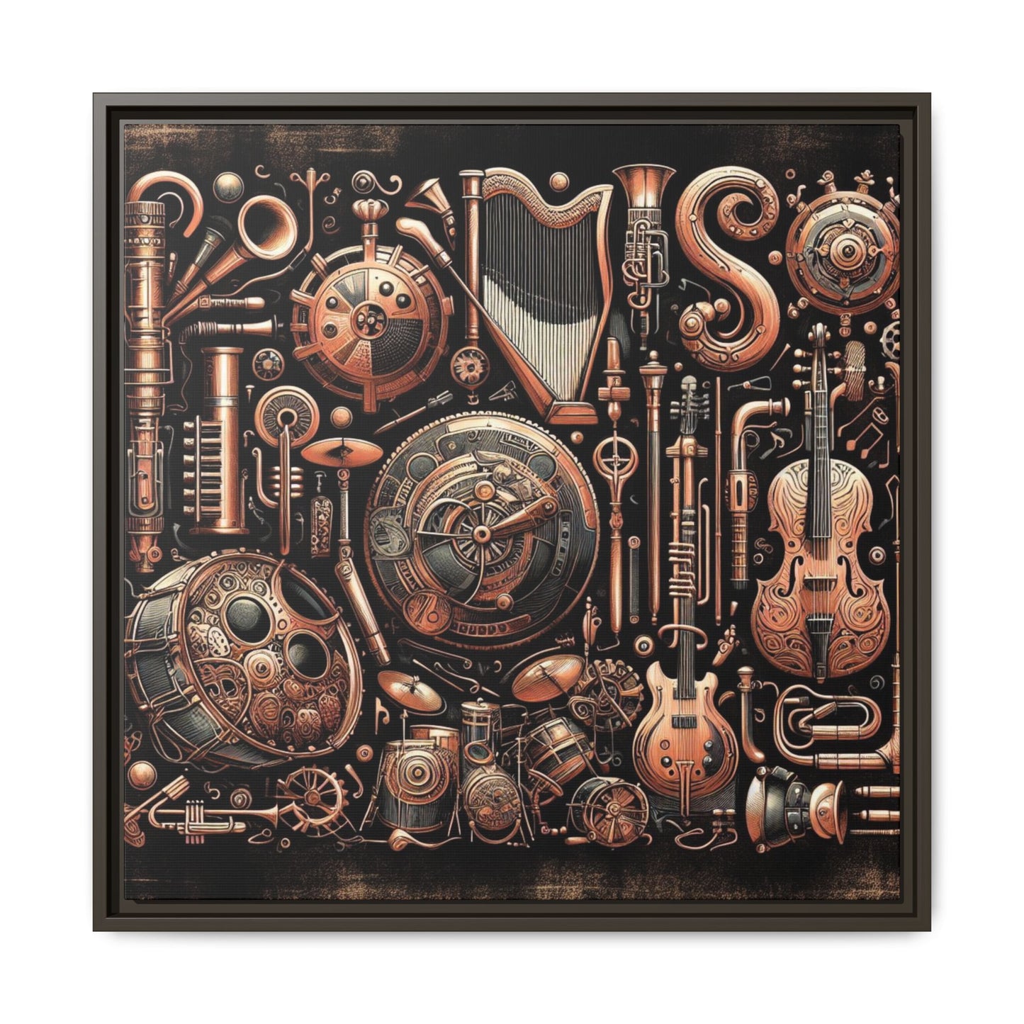 Modern Music-Themed Steampunk Style Print Abstract Design Unique Framed Canvas Print Wall Art Music Lover Gift Decor 3 frame colors