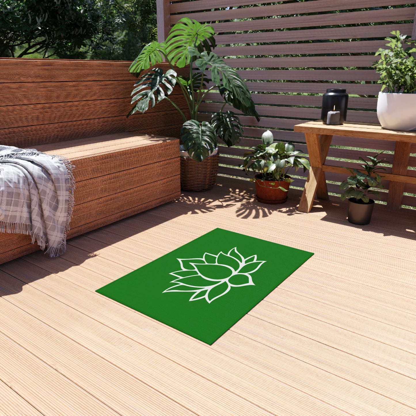 Zen Chenille Outdoor Rug with No-Skid Backing Cozy Lotus Blossom Outdoor Carpet Patio Decor Gazebo Rug Pool Area Decor Outdoor Kitchen Rug