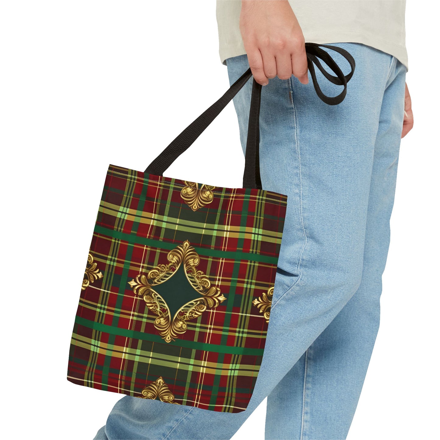 Christmas Tote Bag Holiday Cheer Gift Glam Winter Accessory Reusable Winter Plaid Tartan Shopping Bag Xmas Joy Gift Unisex Bag for Him Her