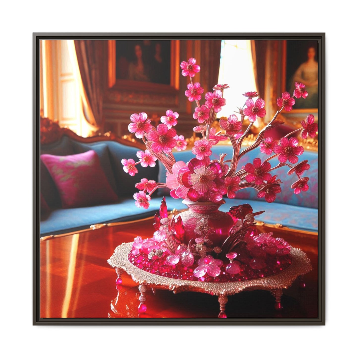Pink Bejeweled Bonzai Tree Framed Canvas Print Wall Art Unique Nature Lover Asian Art Gift Decor 3 Frame Colors