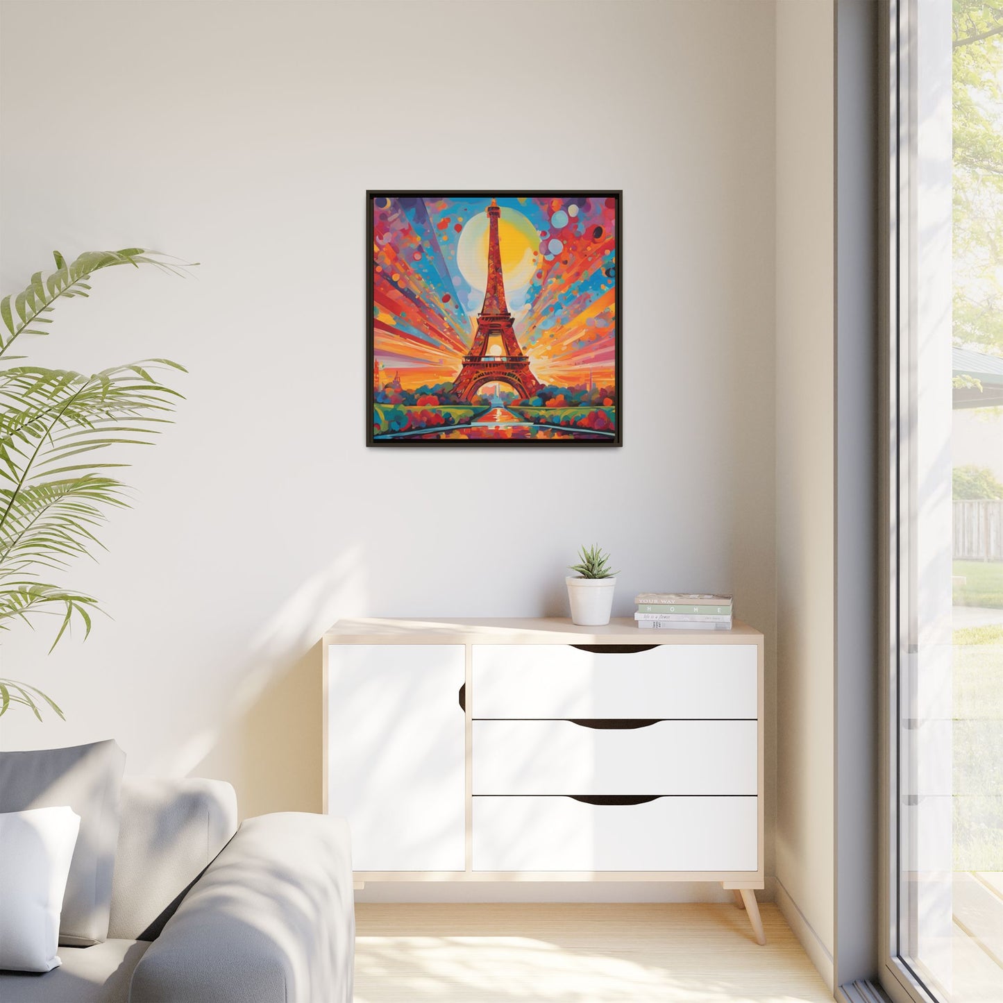 Modern Abstract Eiffel Tower Design Unique Framed Colorful Canvas Landscape Wall Art Paris France Gift Nature Lover Gift 3 frame colors