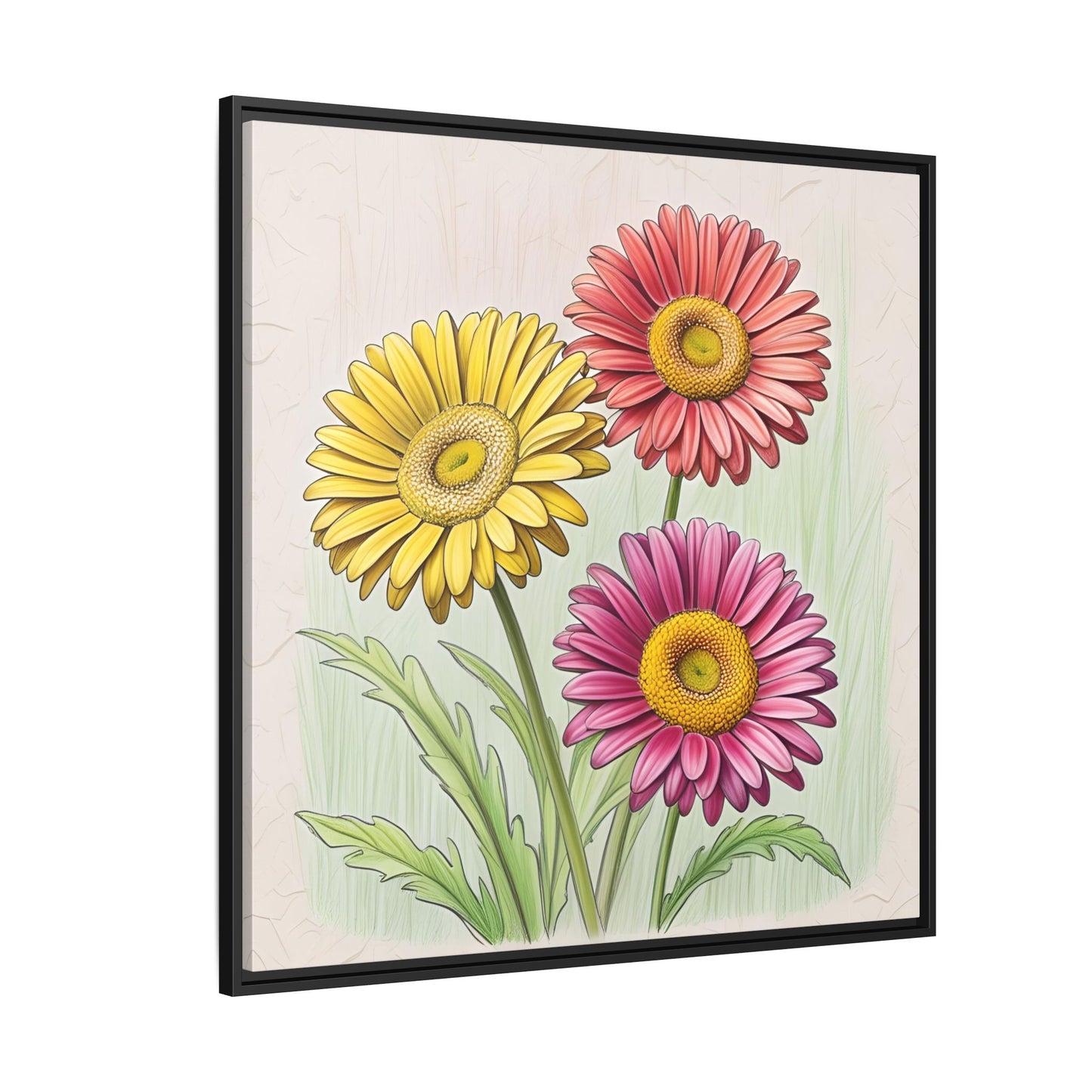 Daisy Floral Design Unique Framed Canvas Wall Art Flower Lover Gift Wildflower Artwork Nature Lover Lanscape Gift 3 frame colors