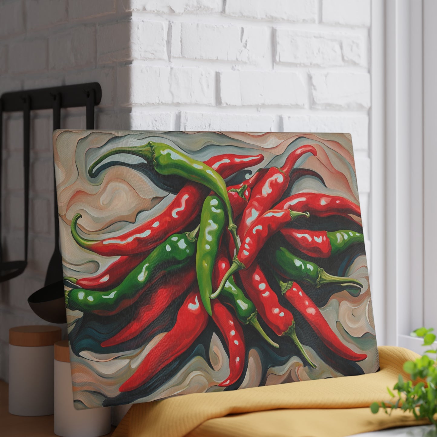 Kitchen Decor Glass Cutting Board Serving Tray with Modern Red Hot Chili Peppers Design Cutting Board Gift for Home Cook Charcuterie Board