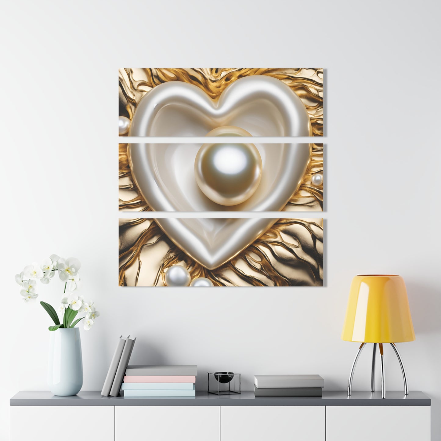 Pearl Heart Design Triptych Acrylic Print Wall Art Nature Lover Gift