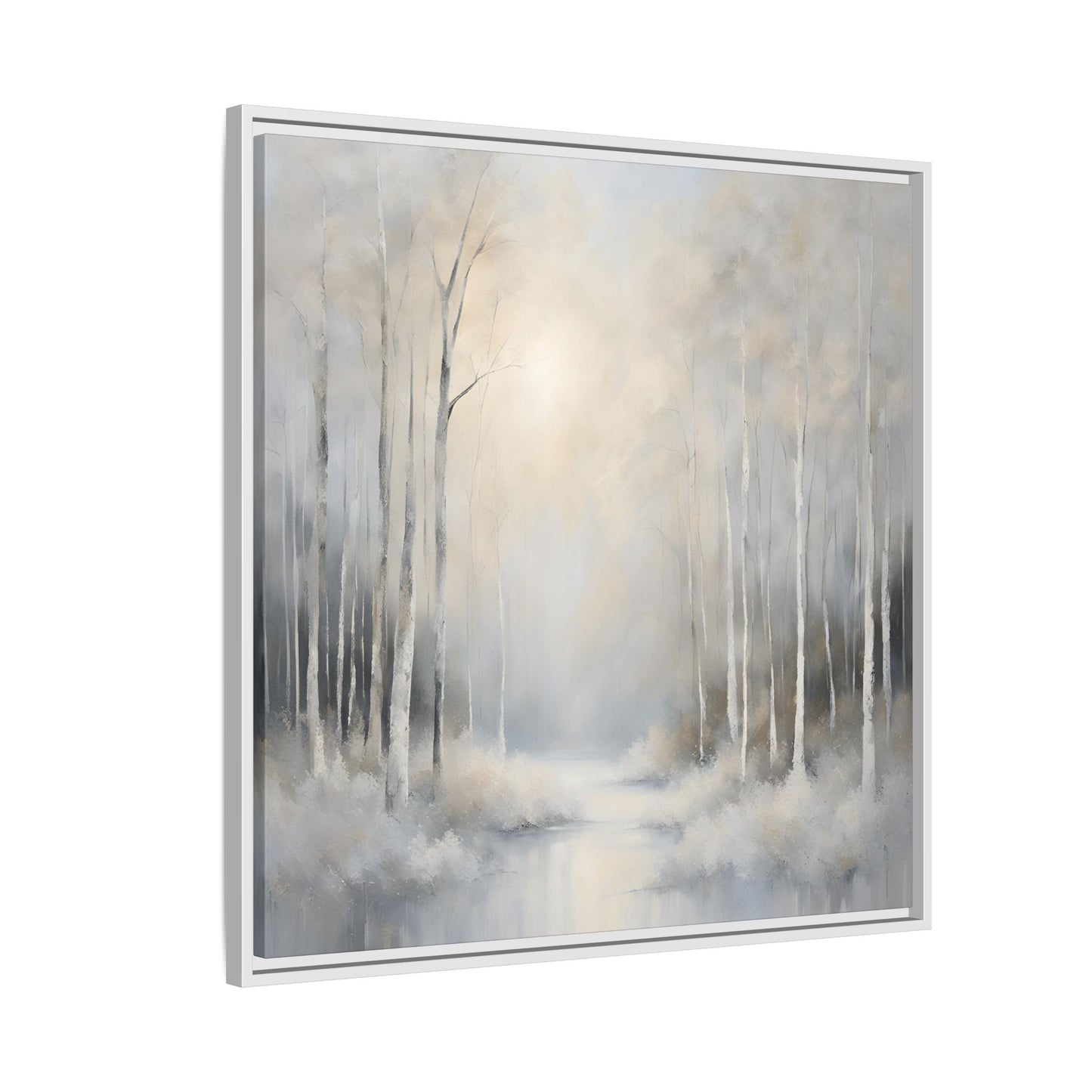 Modern Abstract White Forest Design Unique Framed Canvas Wall Art Ocean Beach Gift Nature Lover Gift 3 frame colors