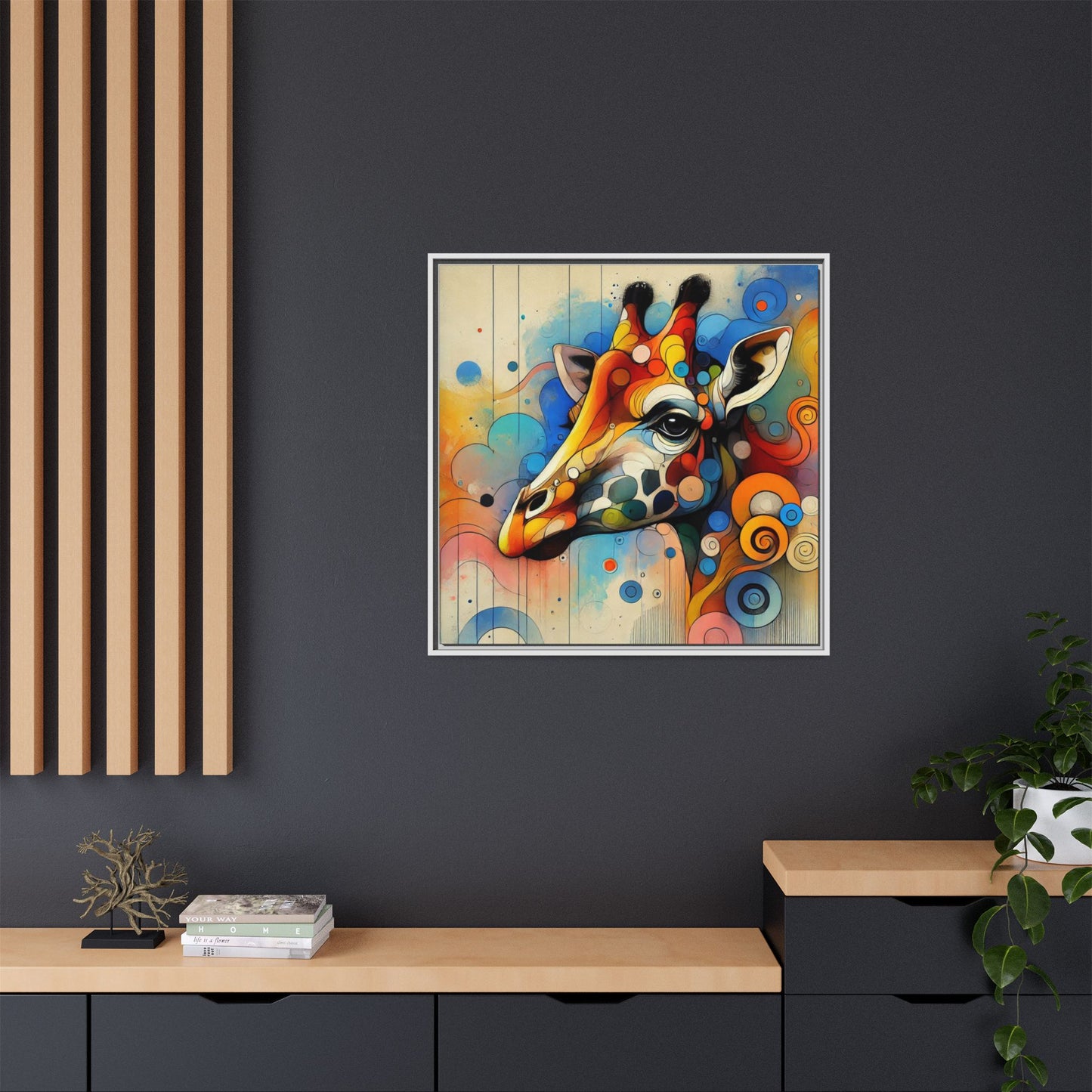 Modern Giraffe Print Abstract Design Unique Framed Canvas Print African Wall Art Animal Lover Gift Nature Lover Decor 3 frame colors