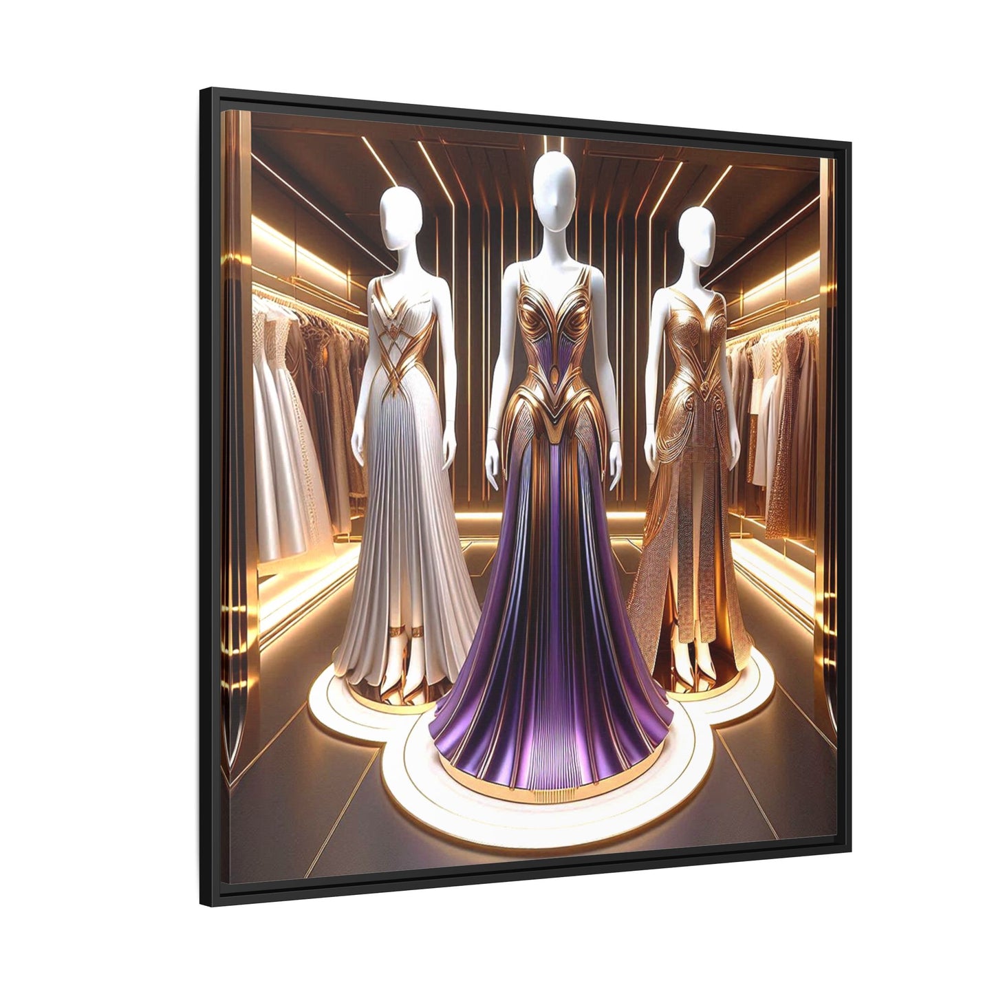 Futuristic Bodycon Runway Dress Framed Canvas Print Wall Art Unique Fashion Designer Style Haute Couture Fashionista Gift 3 Frame Colors