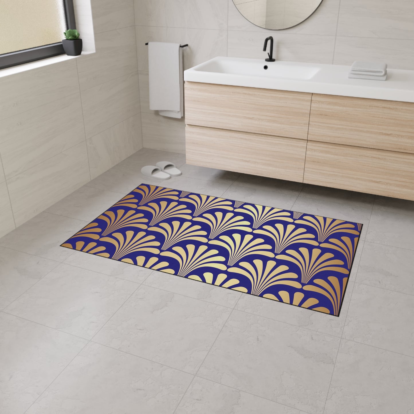Decorative Heavy Duty Non-Slip Floor Mat Stylish Design Perfect for Entryway Kitchen Décor Blue Floral Geometric Design Rug Bathroom Mat