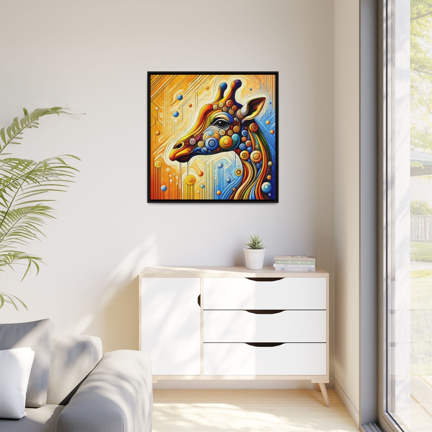 Modern Giraffe Print Abstract Design Unique Framed Canvas Print African Wall Art Animal Lover Gift Nature Lover Decor 3 frame colors