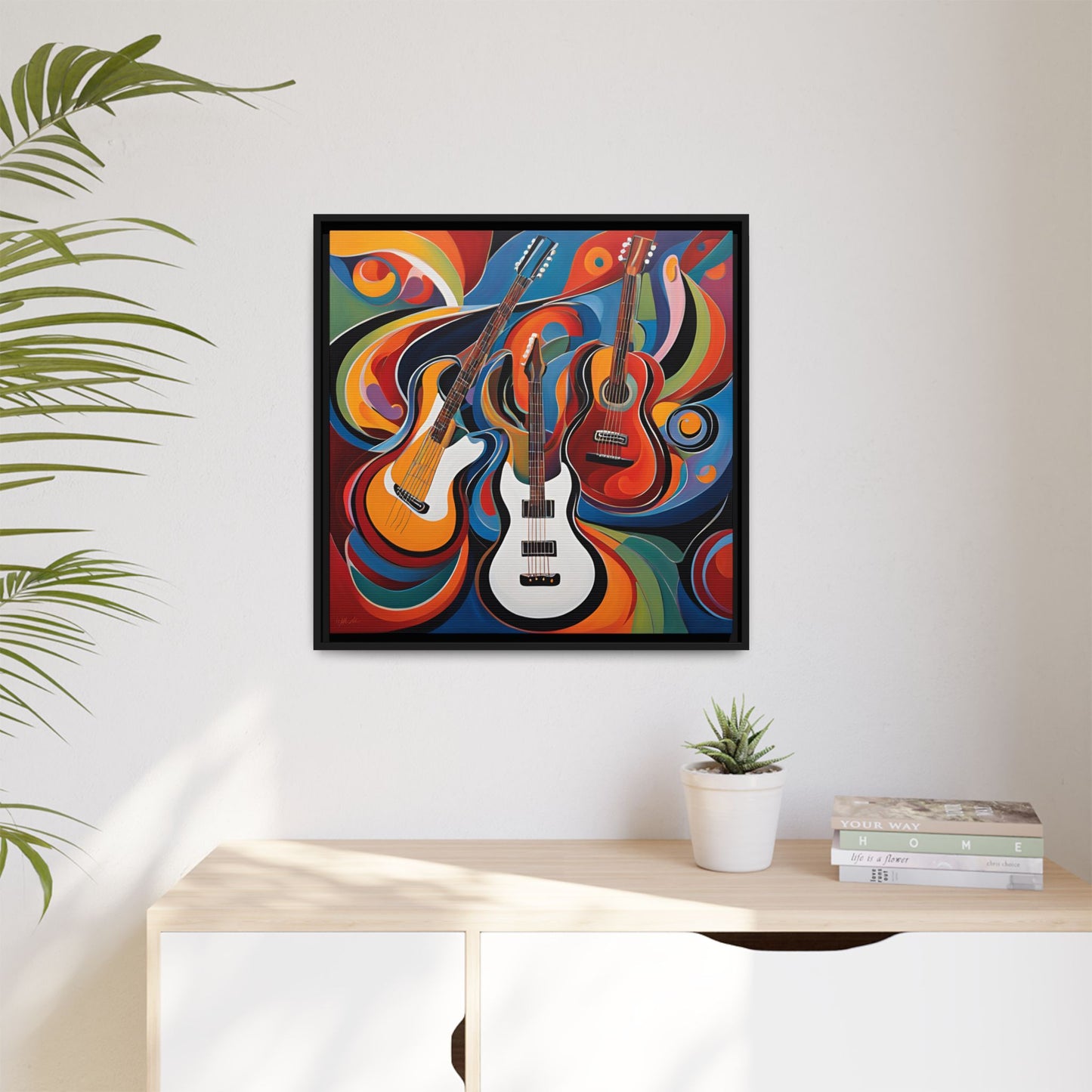 Modern Music-Themed Print Abstract Design Unique Framed Canvas Print Guitar Wall Art Music Lover Gift Decor 3 frame colors