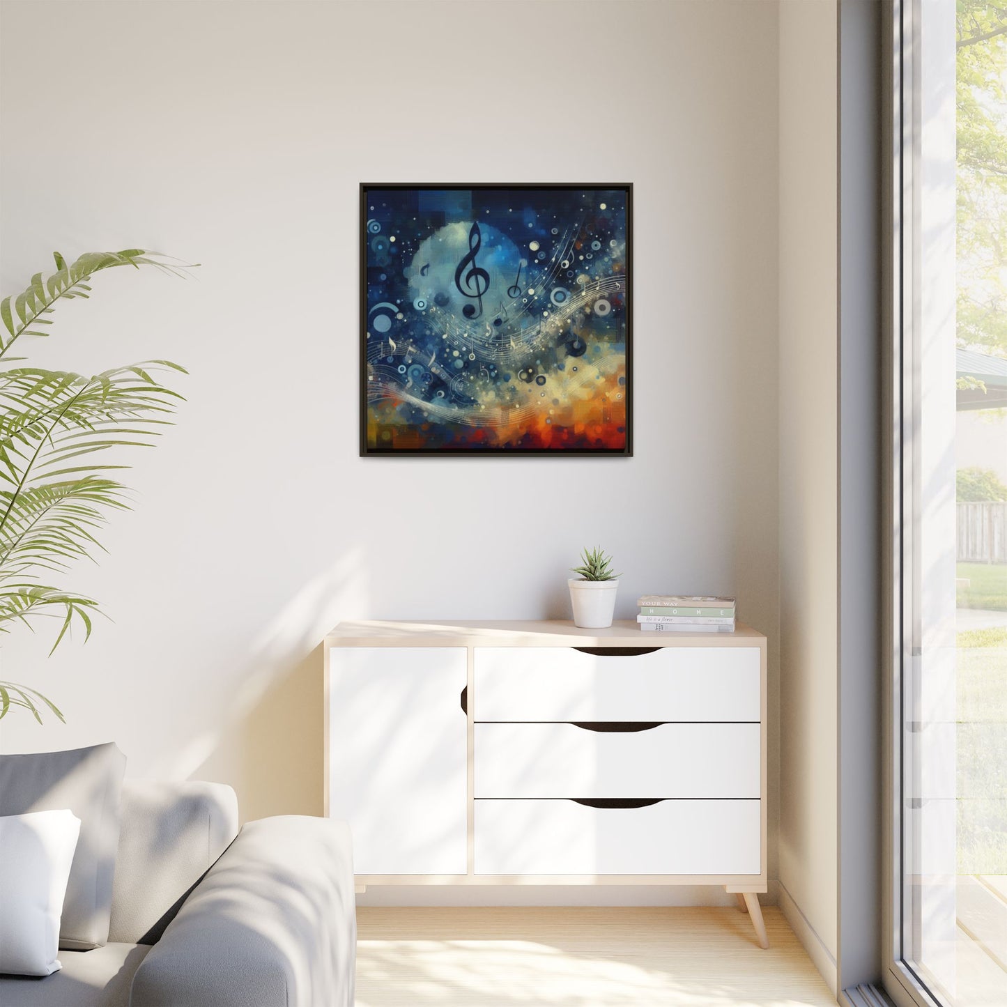 Modern Music-Themed Print Abstract Design Unique Framed Canvas Print Treble Clef Note Wall Art Music Lover Gift Decor 3 frame colors