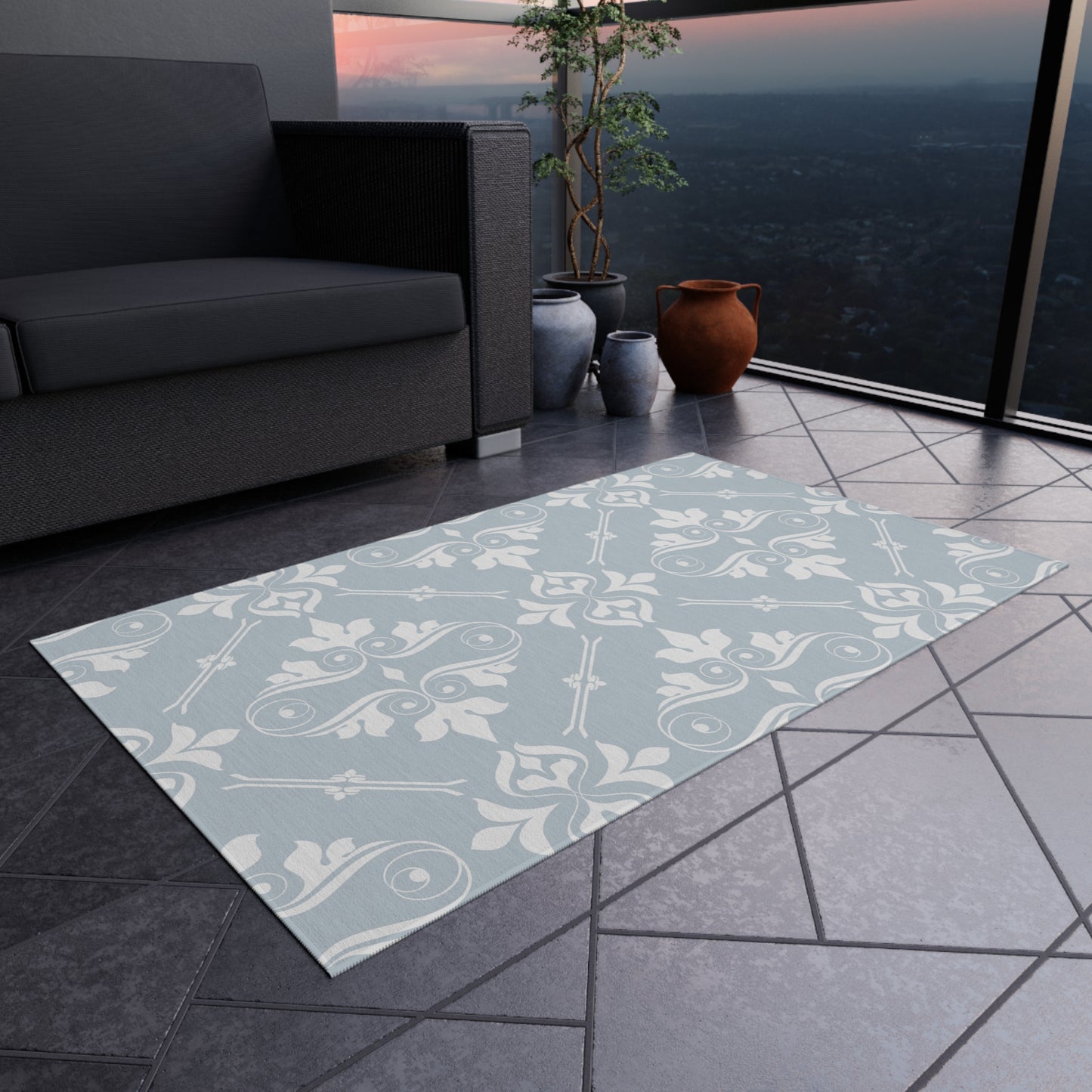 Chenille Outdoor Rug with No-Skid Backing Cozy Outdoor Carpet Patio Decor Gazebo Rug Pool Area Decor Outdoor Damask Pattern Kitchen Carpet