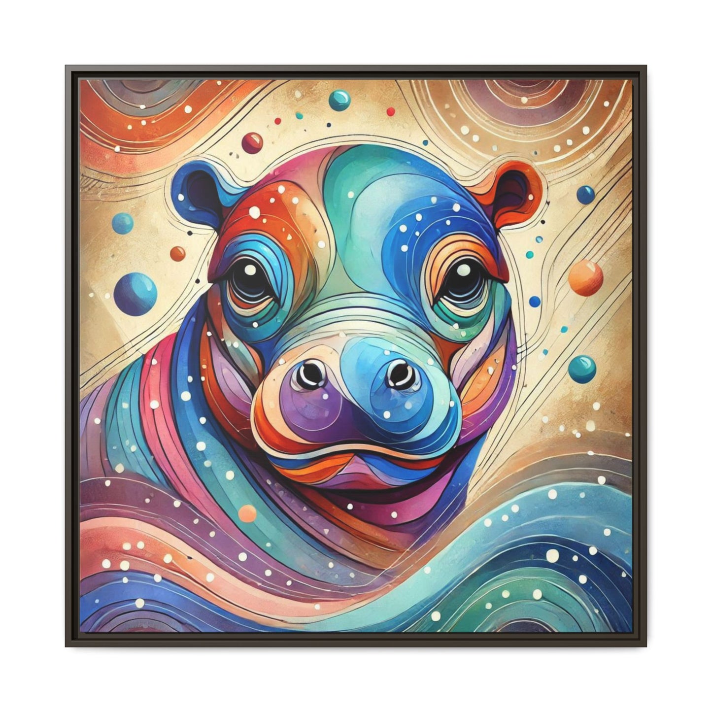Modern Hippo Print Abstract Design Unique Framed Canvas Print Baby Hippo Wall Art Animal Lover Gift Nature Lover Decor 3 frame colors