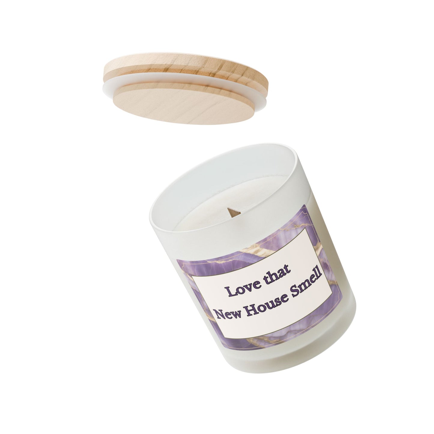 Artisanal Coconut Soy Frosted Glass Candle with Wooden Wick and Raw Maple Lid 11 oz Hand Poured Candle for New Home Owner 50 hrs burn time