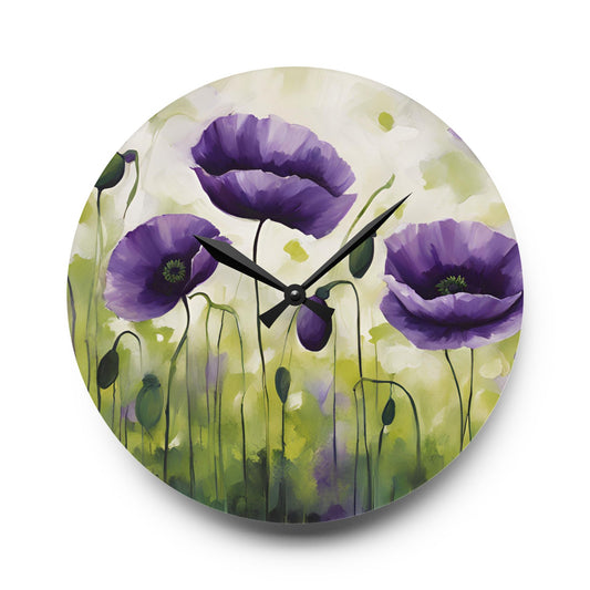 Floral Design Acrylic Clock Unique Colorful Wall Clock for Kitchen or Living Room Nature Lover Field of Flowers Gardener Gift