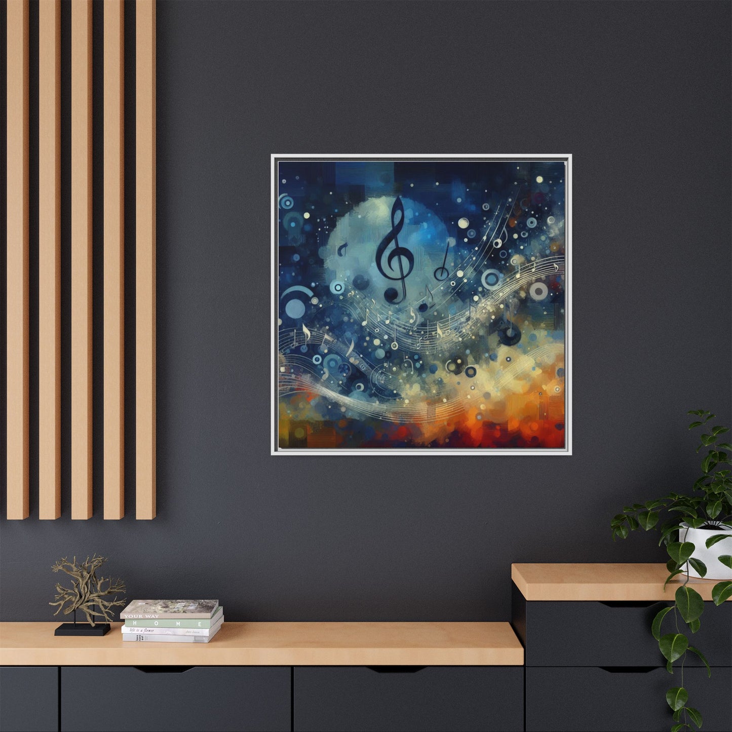 Modern Music-Themed Print Abstract Design Unique Framed Canvas Print Treble Clef Note Wall Art Music Lover Gift Decor 3 frame colors