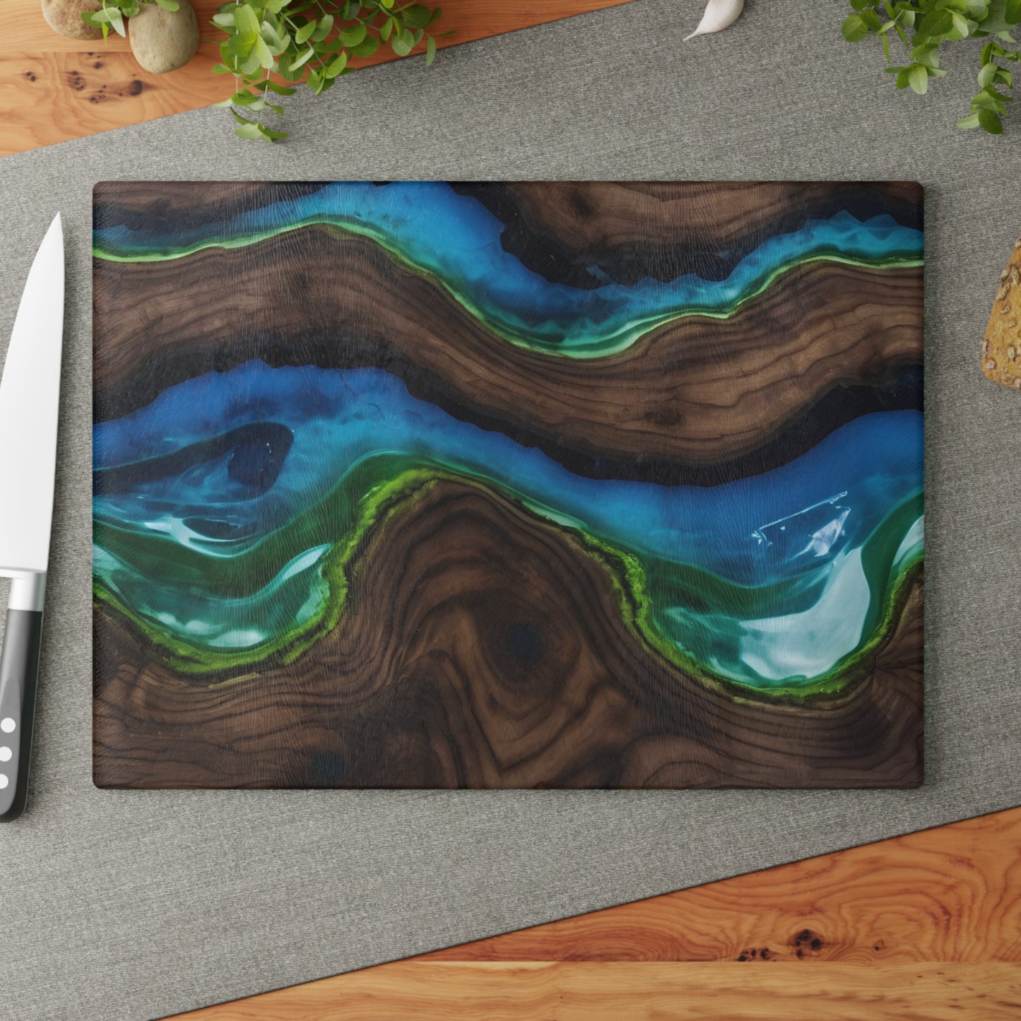 Kitchen Decor Glass Wood-look Image Nature Lover Cutting Board Serving Tray Home Cook Gift Colorful Glass Geode-inspired Charcuterie Board