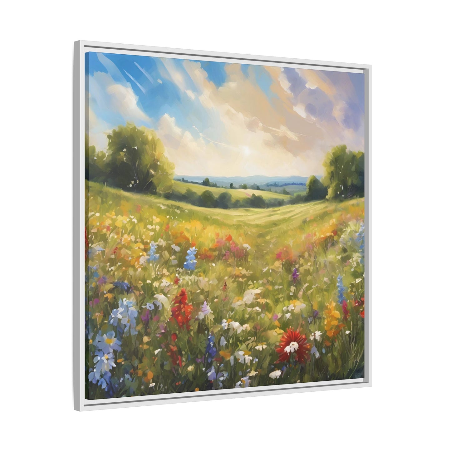 Modern Filed of Flowers Design Unique Framed Canvas Wall Art Gift Nature Lover Landscape Decor Gift 3 frame colors