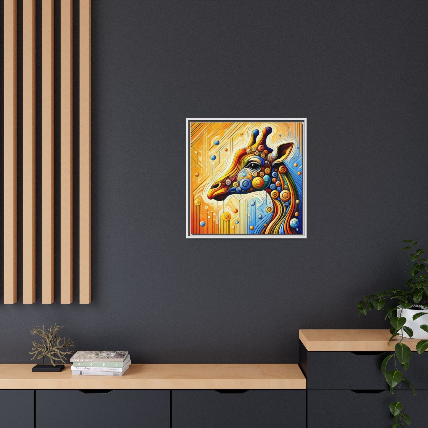 Modern Giraffe Print Abstract Design Unique Framed Canvas Print African Wall Art Animal Lover Gift Nature Lover Decor 3 frame colors