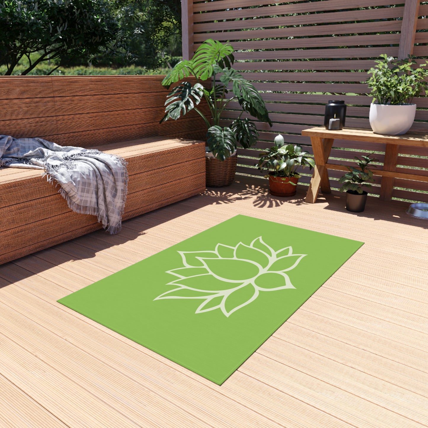 Zen Chenille Outdoor Rug with No-Skid Backing Cozy Outdoor Carpet Lotus Blossom Patio Decor Gazebo Rug Pool Area Floral Outdoor Kitchen Rug