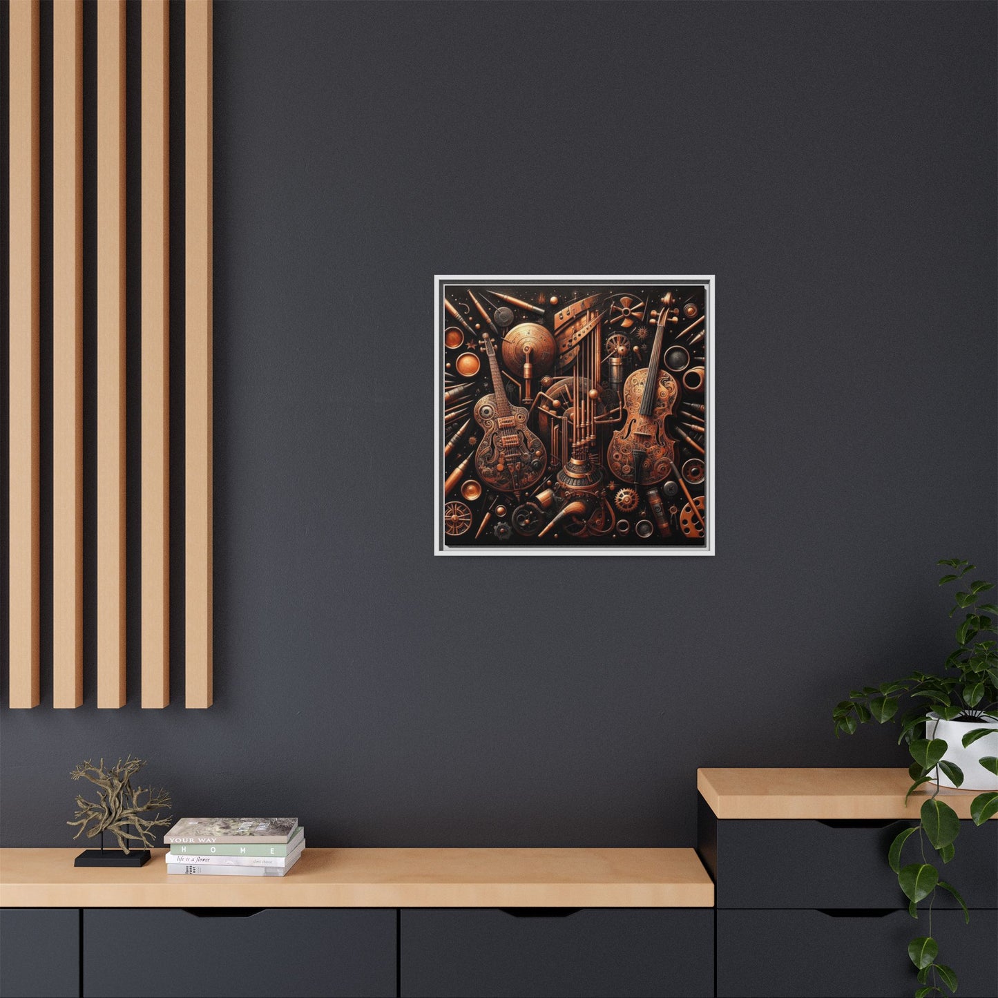 Modern Music-Themed Print Abstract Design Unique Framed Canvas Print Steampunk Wall Art Music Lover Gift Decor 3 frame colors