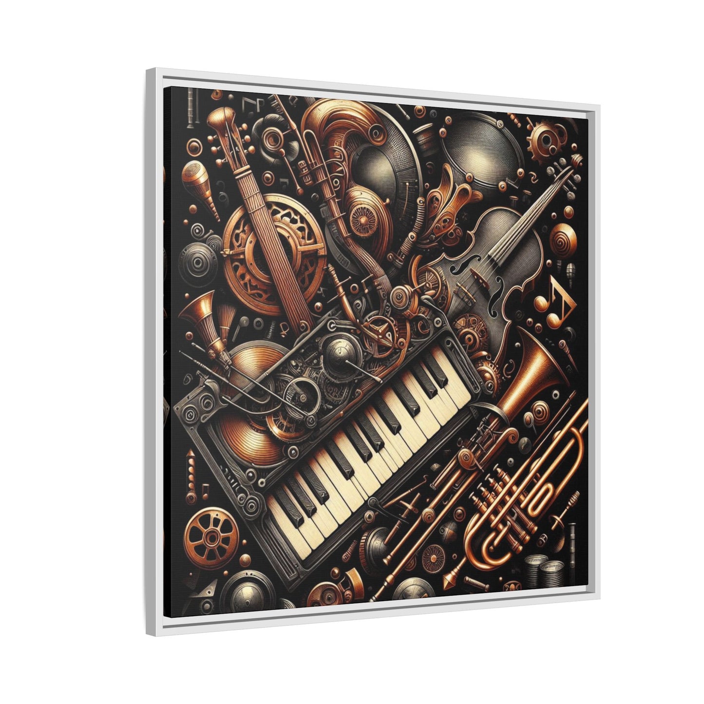 Modern Music-Themed Steampunk Style Print Abstract Design Unique Framed Canvas Print Wall Art Music Lover Gift Decor 3 frame colors
