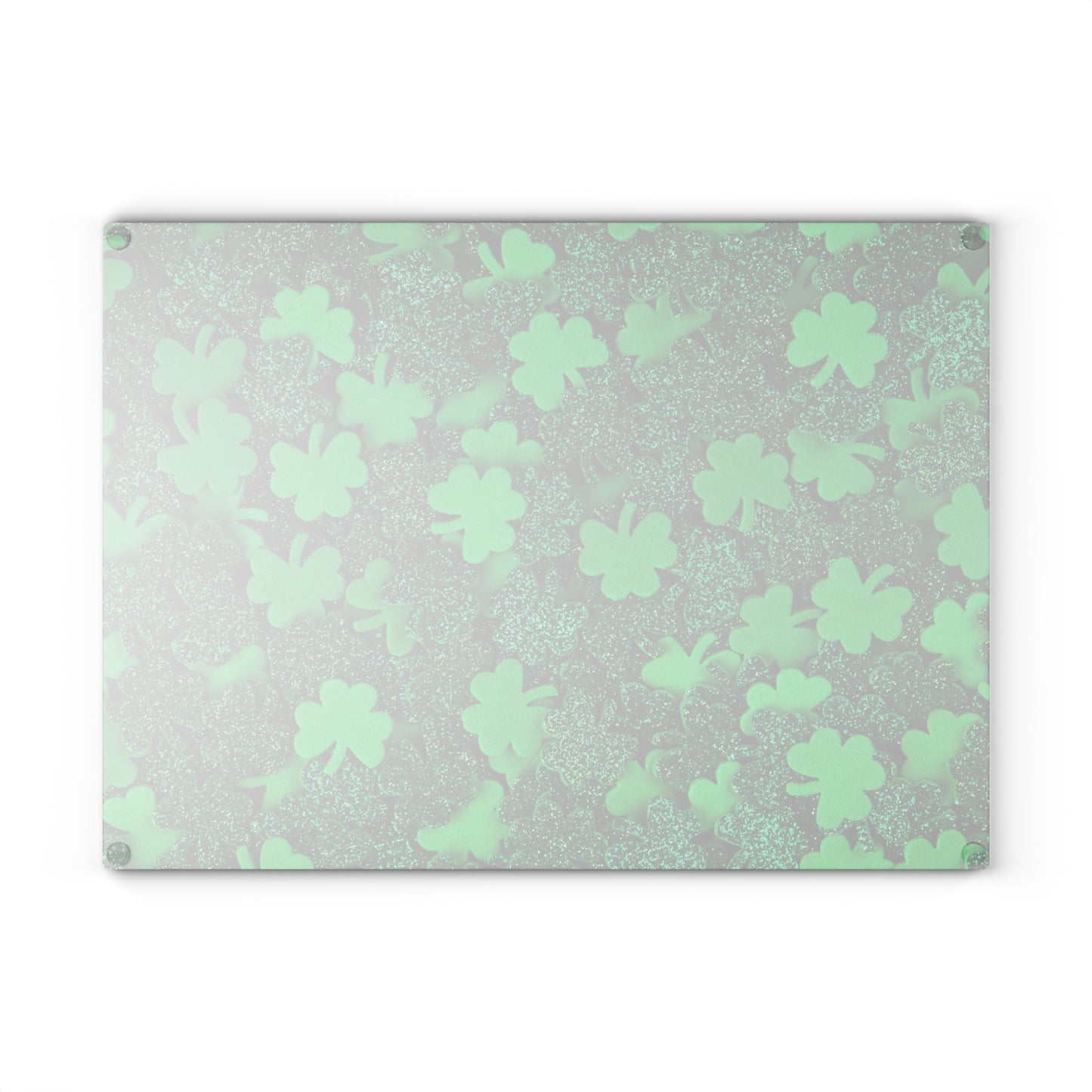 Kitchen Decor Glass Cutting Board Serving Tray with Green Clover Design Cutting Board Gift for Home Cook Charcuterie Board
