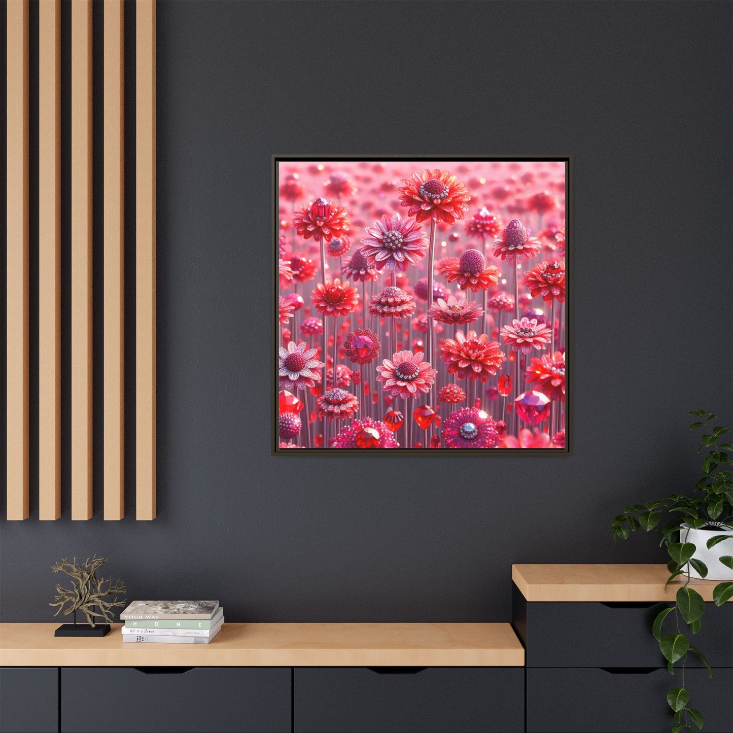 Bejeweled Daisies Framed Canvas Print Wall Art Unique Fashion Designer Haute Couture Fashionista Flower Lover Gift Decor 3 Frame Colors