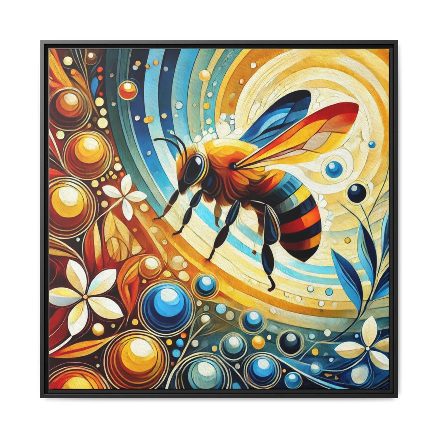 Modern Bee Print Abstract Design Unique Framed Canvas Print Insect Lover Wall Art Animal Lover Nature Lover Decor 3 frame colors