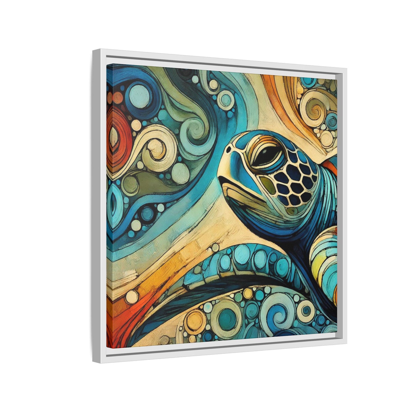 Modern Sea Turtle Print Abstract Design Unique Framed Canvas Print Oceanic Wall Art Animal Lover Gift Nature Lover Decor 3 frame colors
