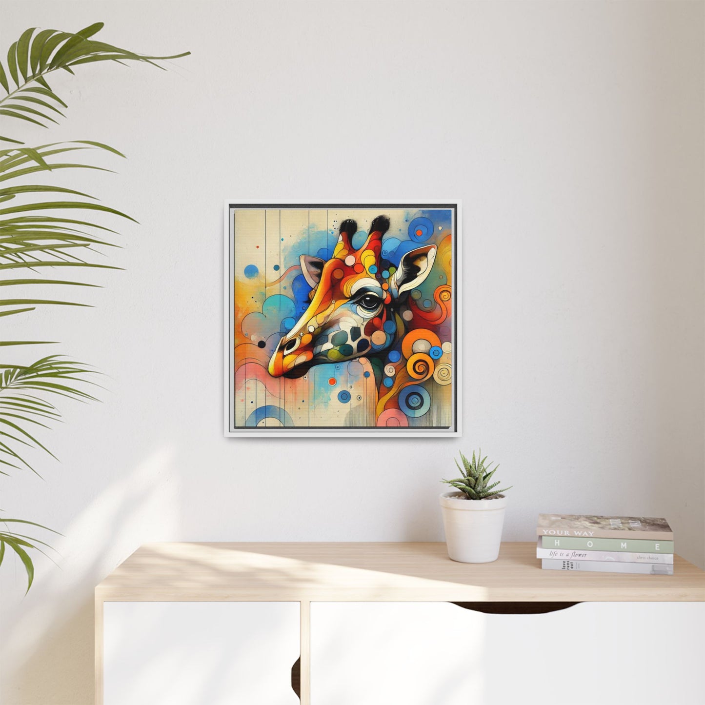 Modern Giraffe Print Abstract Design Unique Framed Canvas Print African Wall Art Animal Lover Gift Nature Lover Decor 3 frame colors