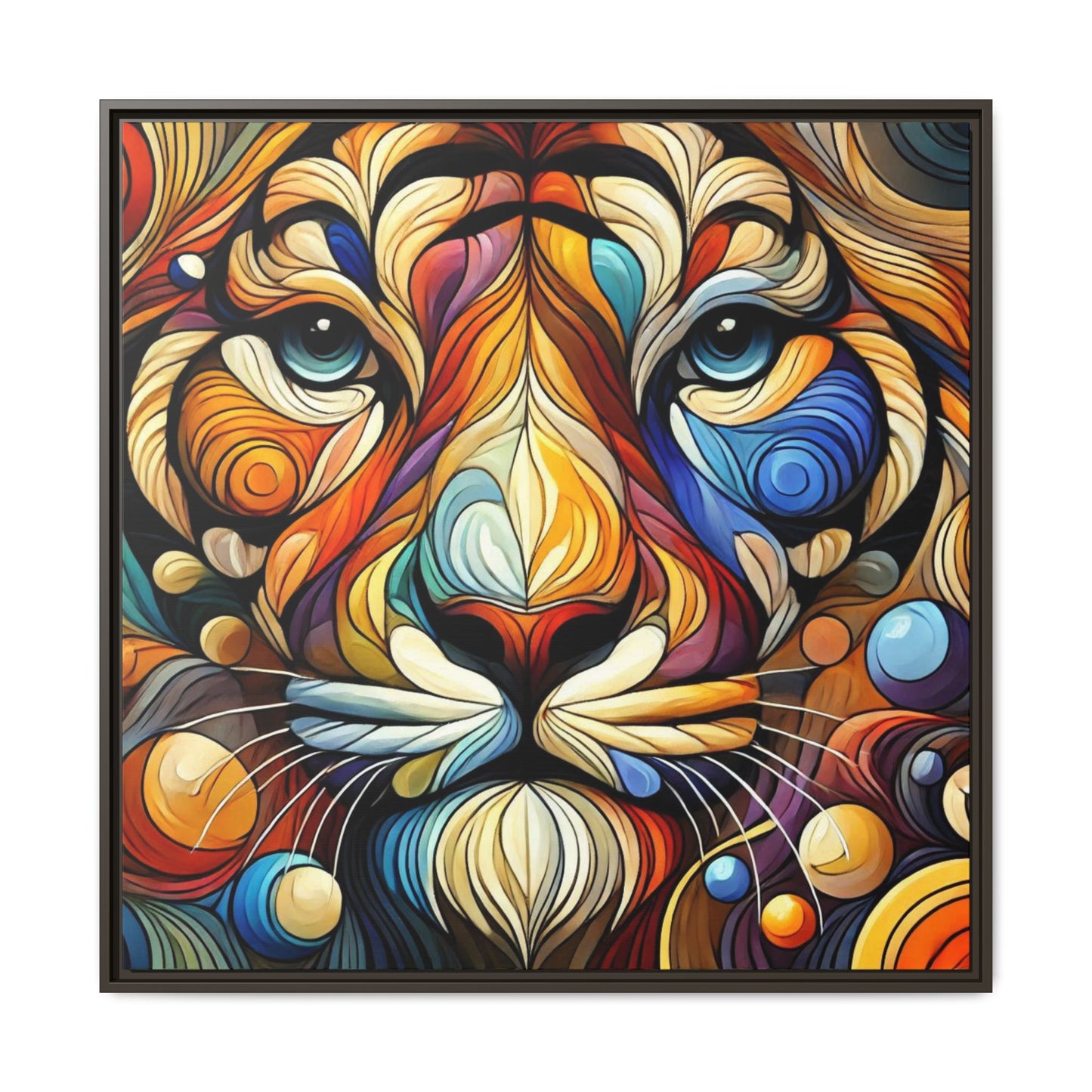 Modern Lion Face Print Abstract Design Unique Framed Canvas Print King of Jungle Wall Art Animal Lover Nature Lover Decor 3 frame colors