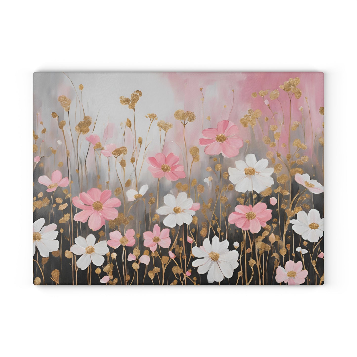 Kitchen Decor Glass Cutting Board Serving Tray with Field of Flowers Pattern Cutting Board Gift for Home Cook Charcuterie Board
