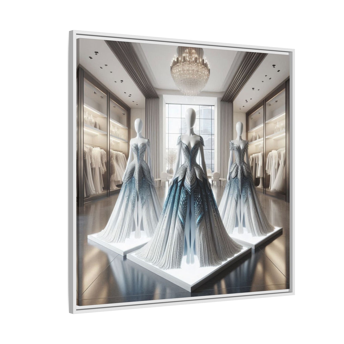 Futuristic Bodycon Runway Dress Framed Canvas Print Wall Art Unique Fashion Designer Style Haute Couture Fashionista Gift 3 Frame Colors
