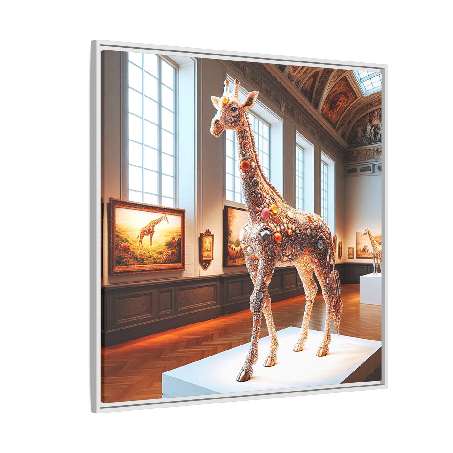 Bejeweled Giraffe Framed Canvas Print Wall Art Unique Fashion Designer Haute Couture Fashionista Animal Lover Gift Decor 3 Frame Colors