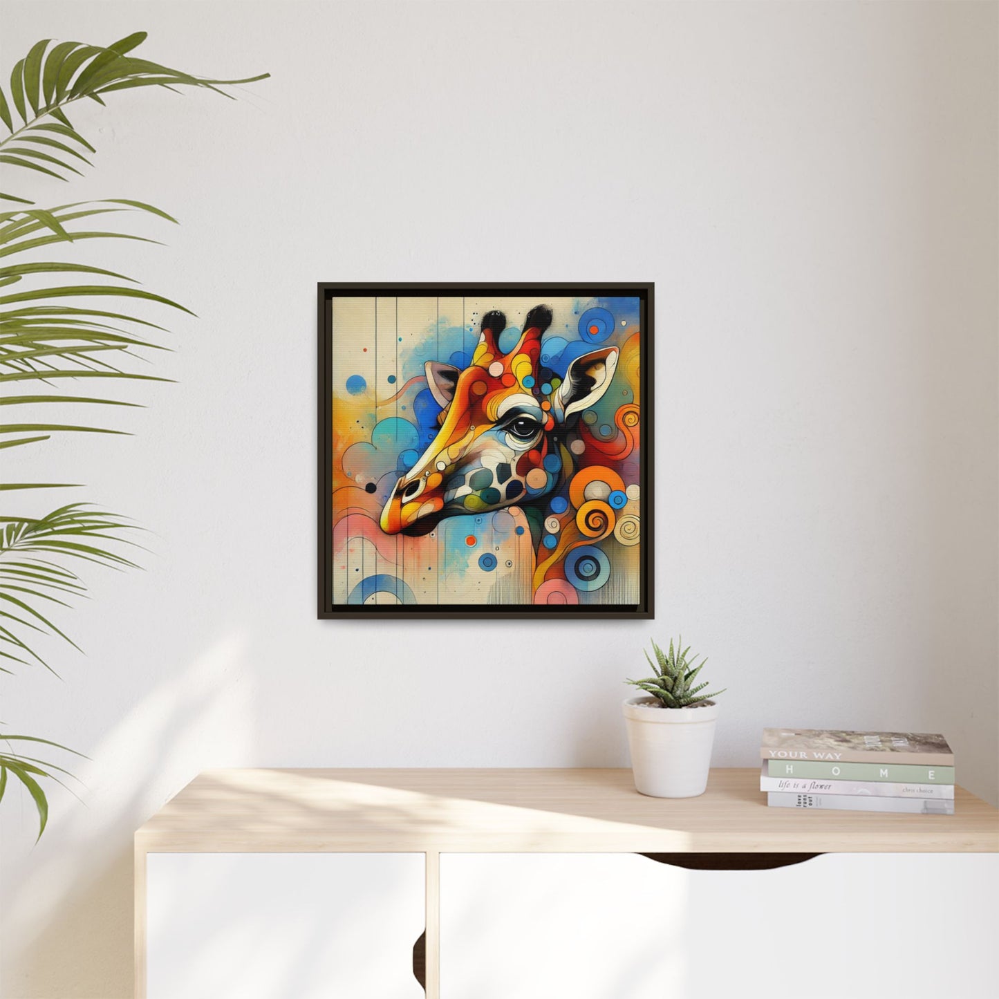 Modern Giraffe Print Abstract Design Unique Framed Canvas Print African Wall Art Animal Lover Gift Nature Lover Decor 3 frame colors