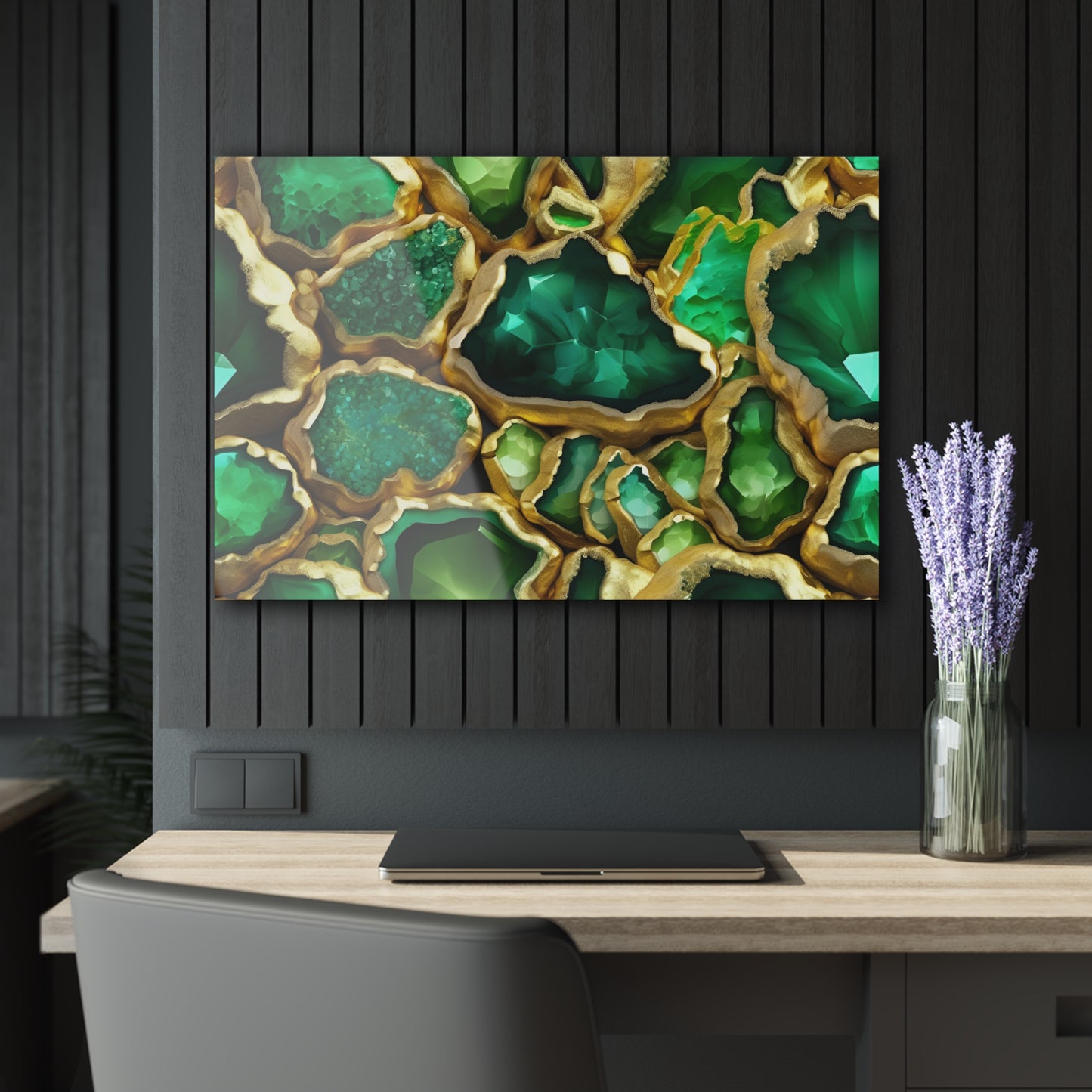 Large Geode-Inspired Design Acrylic Print with French Cleat Emerald-look Nature Wall Art Rock Lover Relaxing Artwork Modern Home Decor