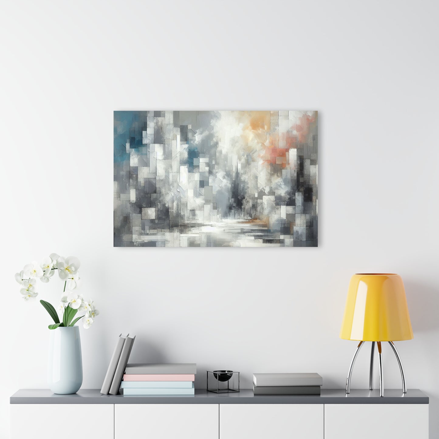 Abstract Modern Art Design Acrylic Print with French Cleat Downtown Art White Cityscape Nature Wall Art Relaxing Contemporary Artwork