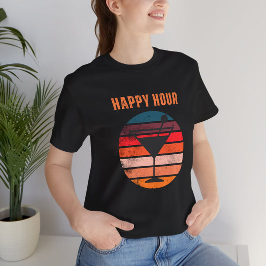 Happy Hour Martini Glass T-Shirt | Unique Unisex Bar Humor Gift Tee | Funny Alcohol Shirt |