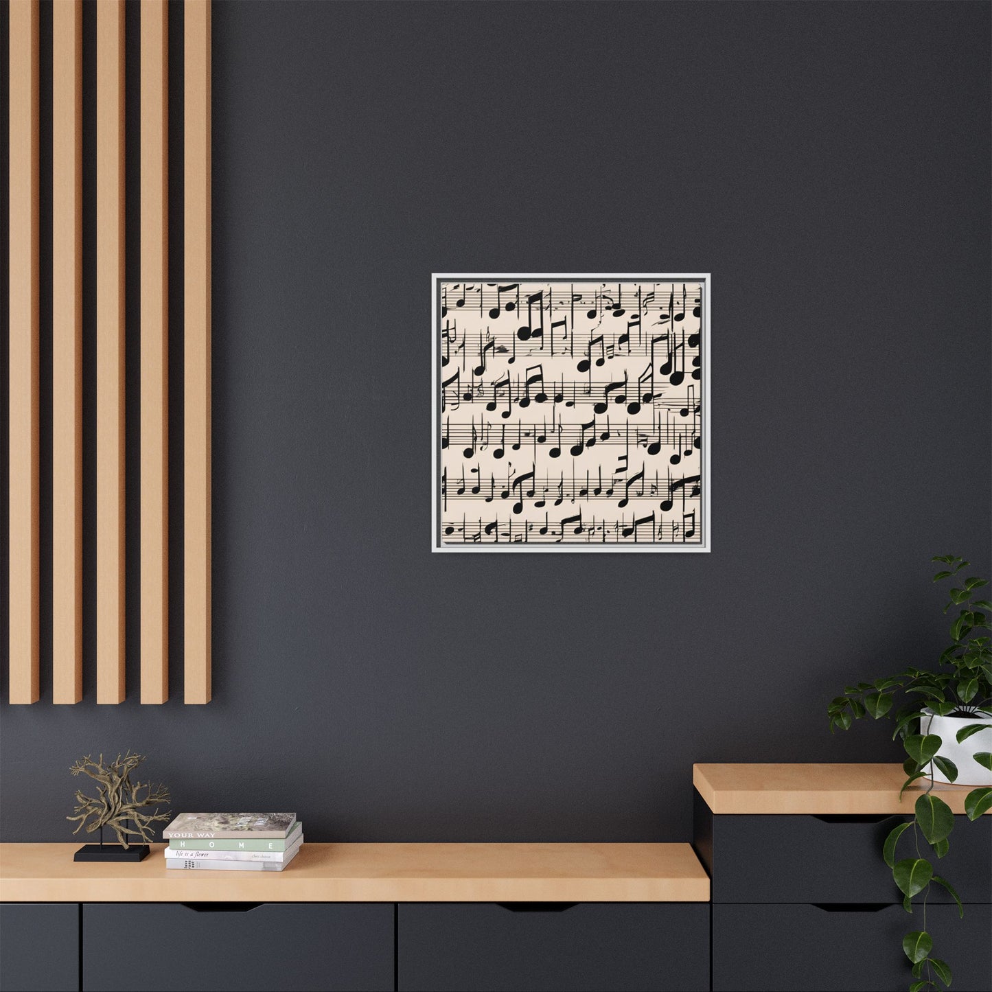 Music-Themed Print Abstract Sheet Music Design Unique Framed Canvas Print Treble Clef Note Wall Art Music Lover Gift Decor 3 frame colors