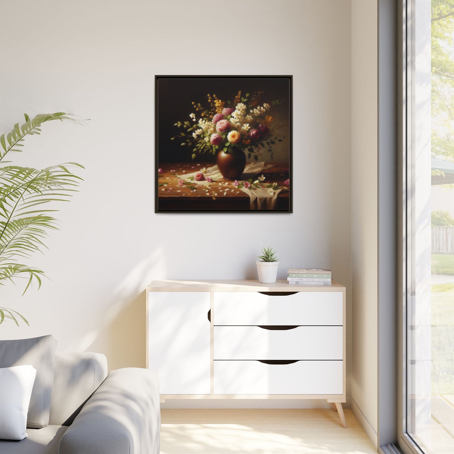 Vase of Flowers Unique Framed Canvas Wall Art Flower Lover Gift Wildflower Artwork Nature Lover Lanscape Gift 3 frame colors